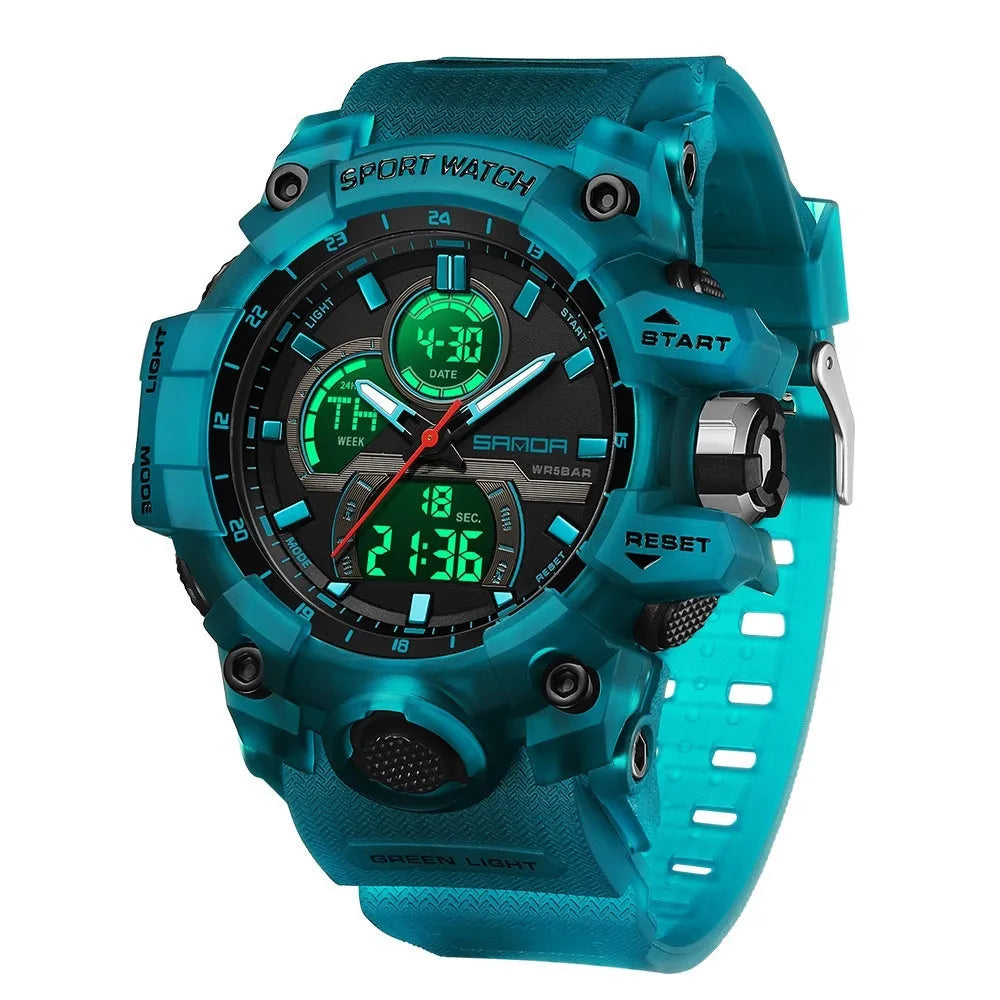 Dried Shrimp sports waterproof electronic watch in black with ABS case and TPU strap