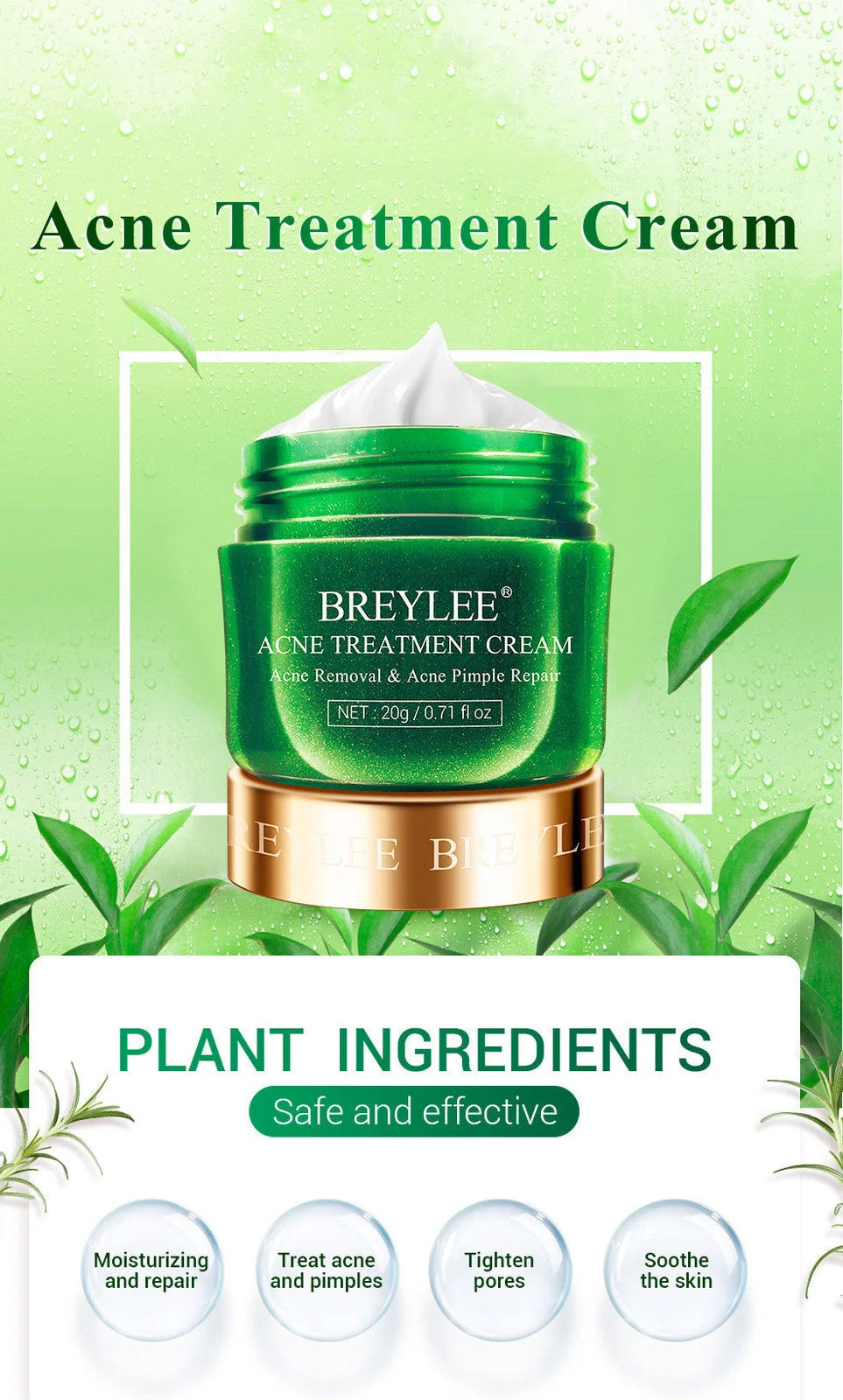 BREYLEE Tea Tree Acne Cream 30g container for acne and scar treatment