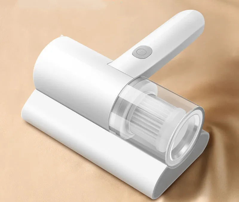 White wireless mite removal instrument with UV sterilization and 300W motor on a bed