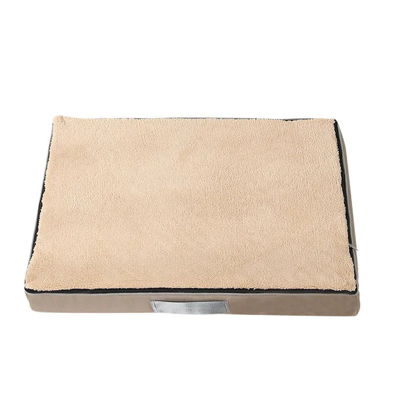 Brown removable washable memory sponge dog mat measuring 100x75x10cm on a wooden floor.