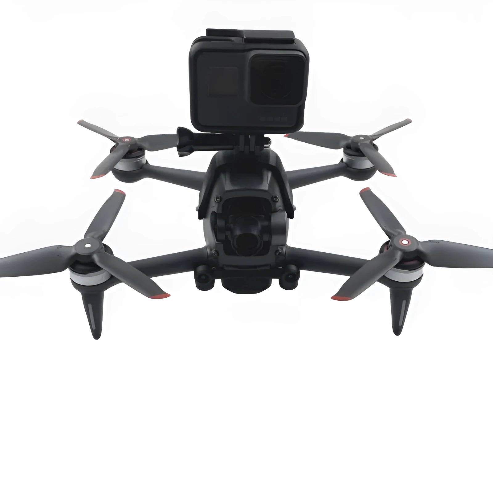 FPV drone panoramic top expansion bracket made of 3D printed hard plastic with soft sponge padding.