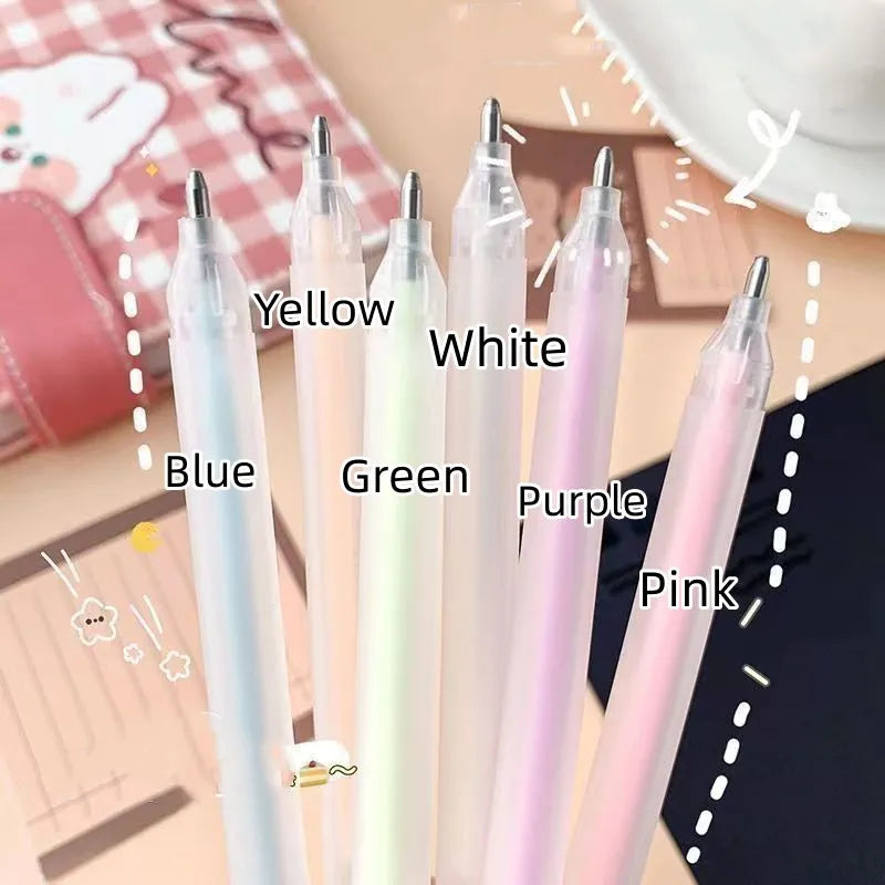 Cap-pulling quick-dry dispensing pen in six colours: yellow, white, blue, green, pink, purple