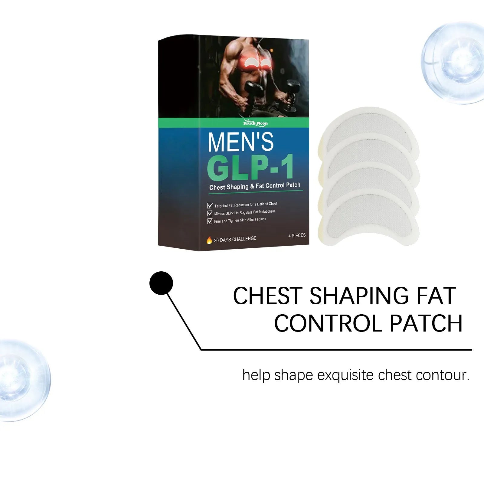 Men's figure control chest patches set of 4 with herbal ingredients including mugwort and ginger