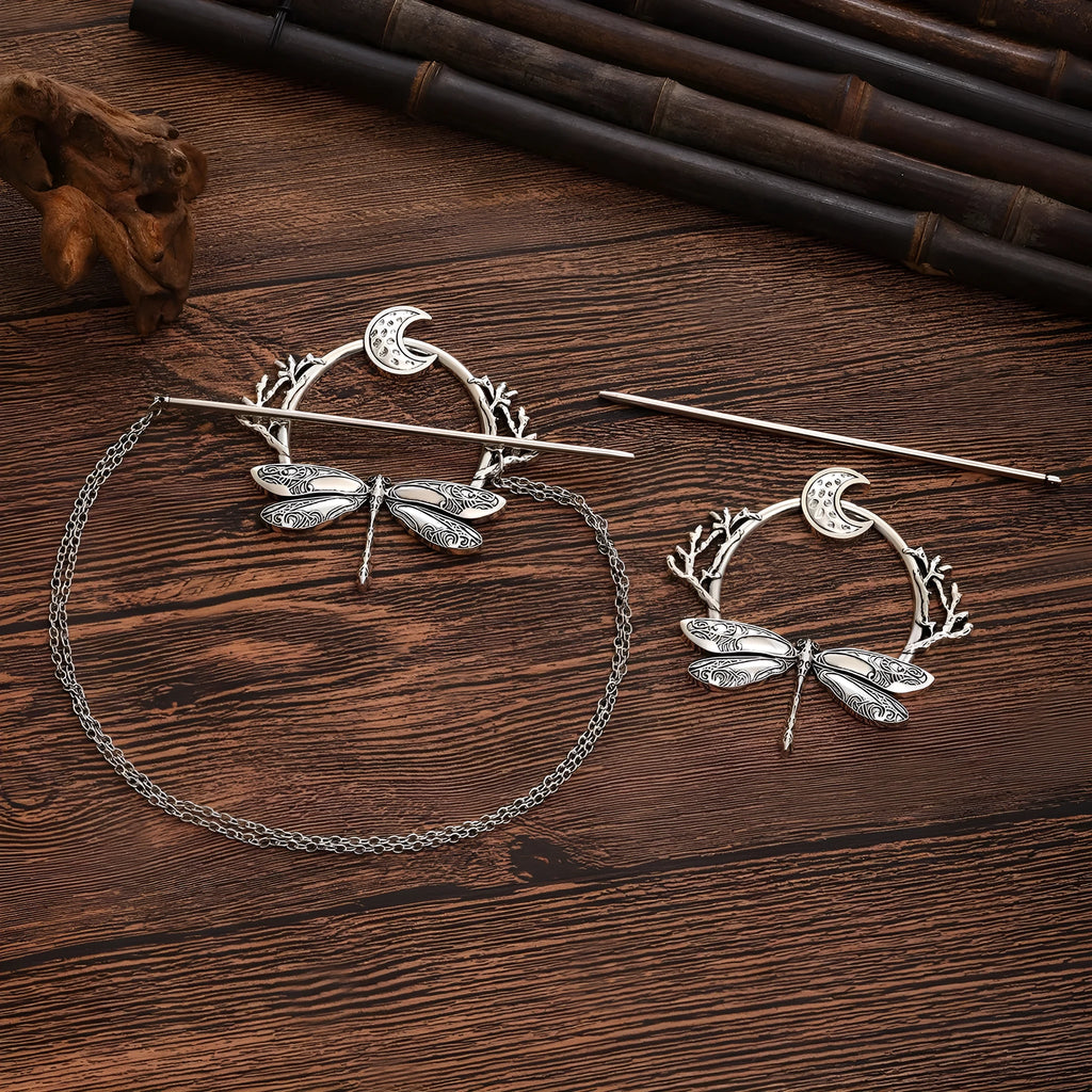 Viking Dragonfly Moon Hairpin women's party accessories silver electroplated alloy geometric hair clip