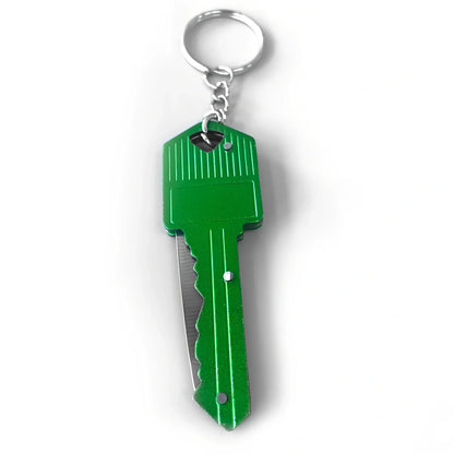 Green wrist strap self-defence key chain with perfume bottle, window breaker, alarm, and stick attachments, 10cm holder