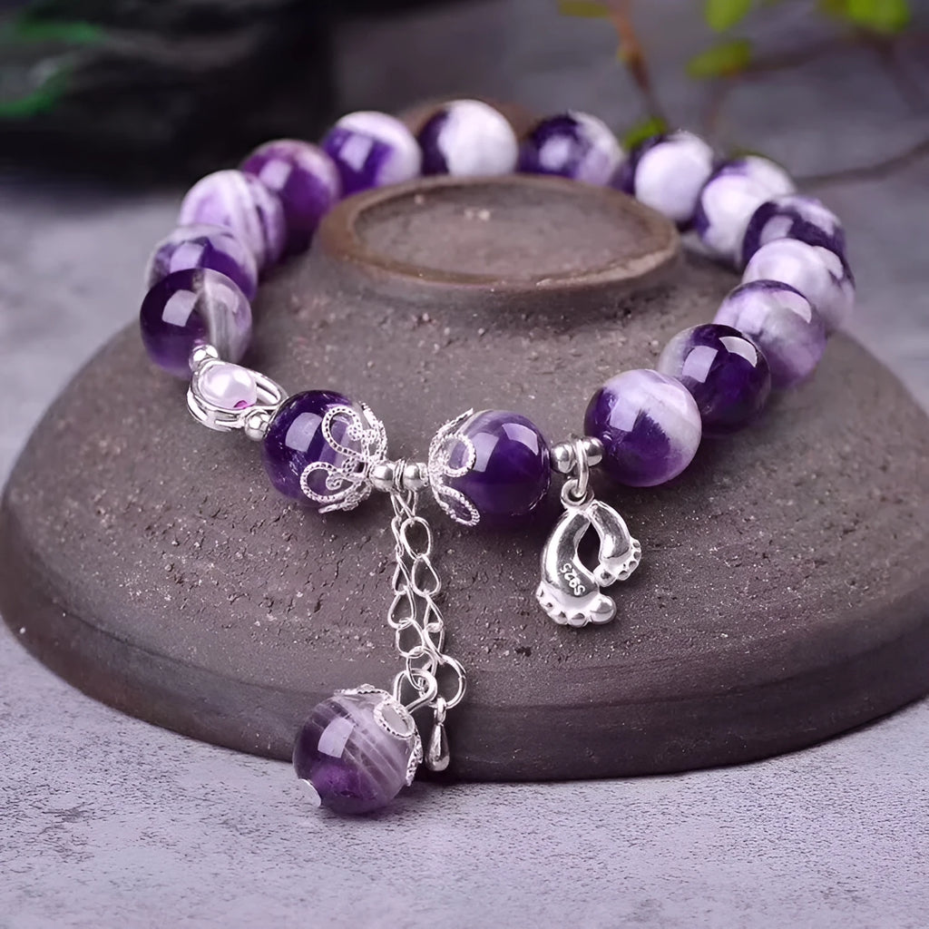 Natural purple amethyst bracelet with 10mm round beads in women's fashion style