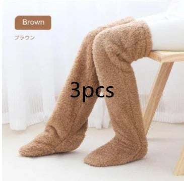 Over knee high fuzzy long socks in various colors for winter warmth