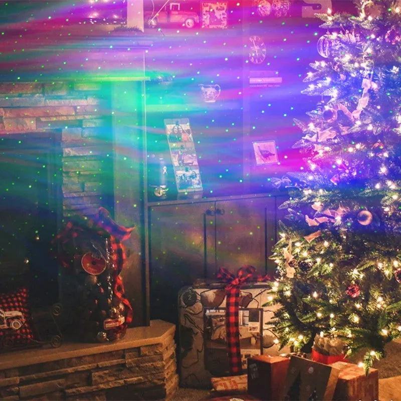 White ABS aurora borealis galaxy star projector with remote control displaying Northern Lights projection
