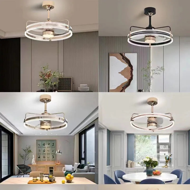 Modern remote control ceiling fan light with acrylic shade in black finish, 60cm diameter.