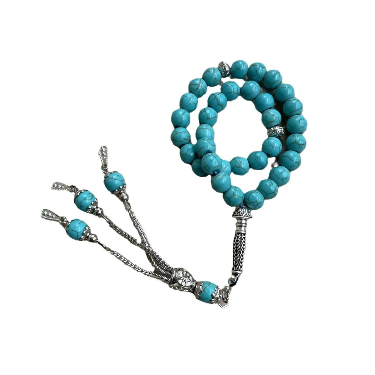 Sky blue handmade Muslim prayer bracelet with 8mm stone beads for daily worship and dhikr counting
