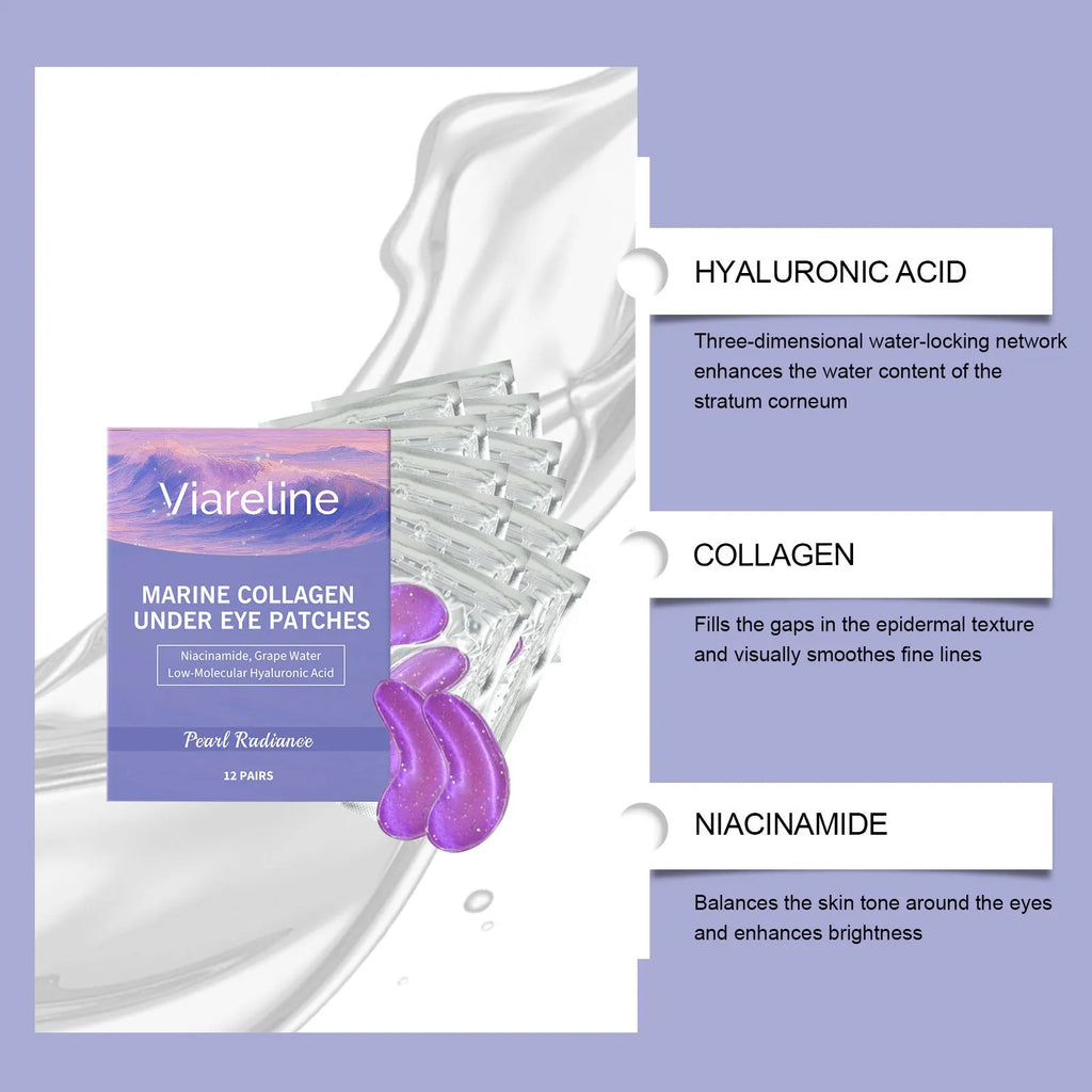 Collagen eye mask pack containing 12 pairs in individual bubble packaging for daily moisturising care