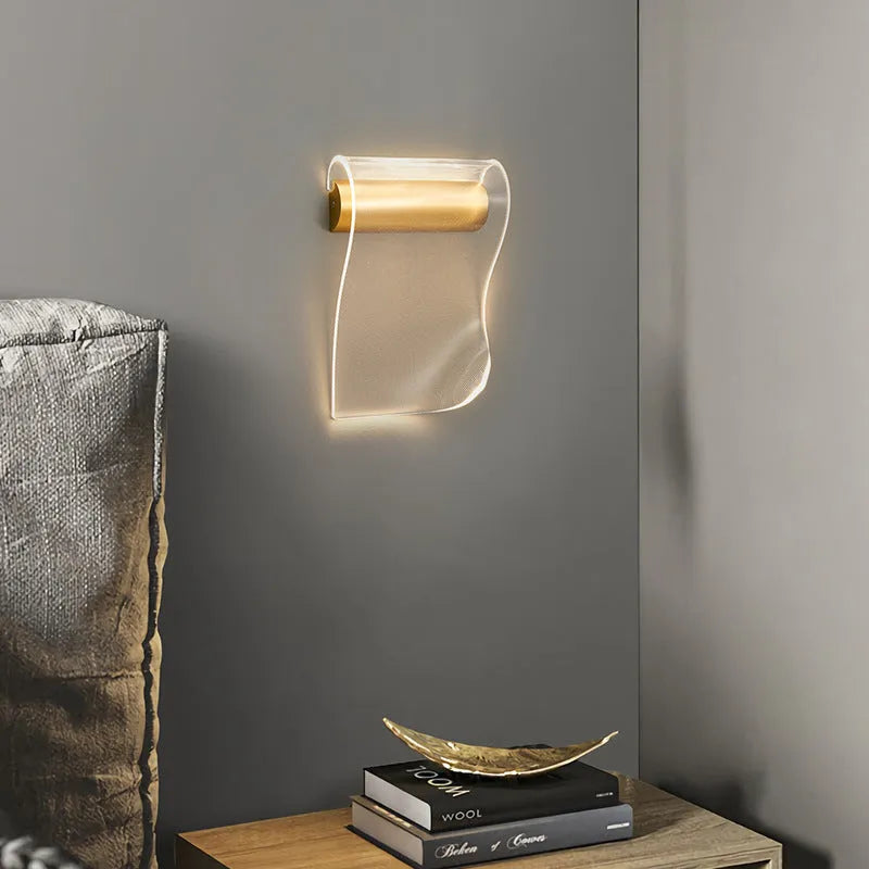Modern wall lamp with white acrylic shade and bendable iron arm in left and right configuration options.
