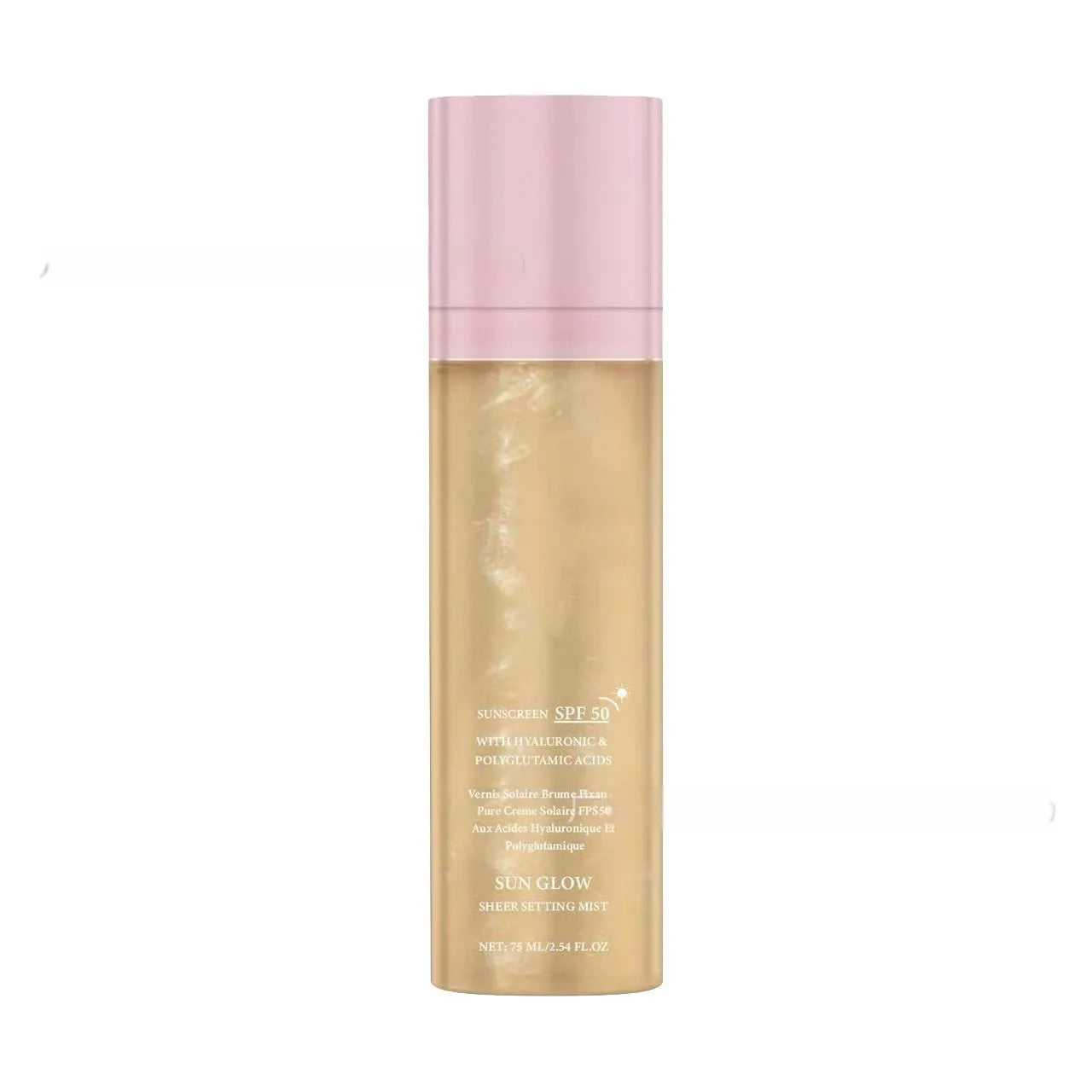 75ml bottle of hydrating facial spray toner on a pink background.
