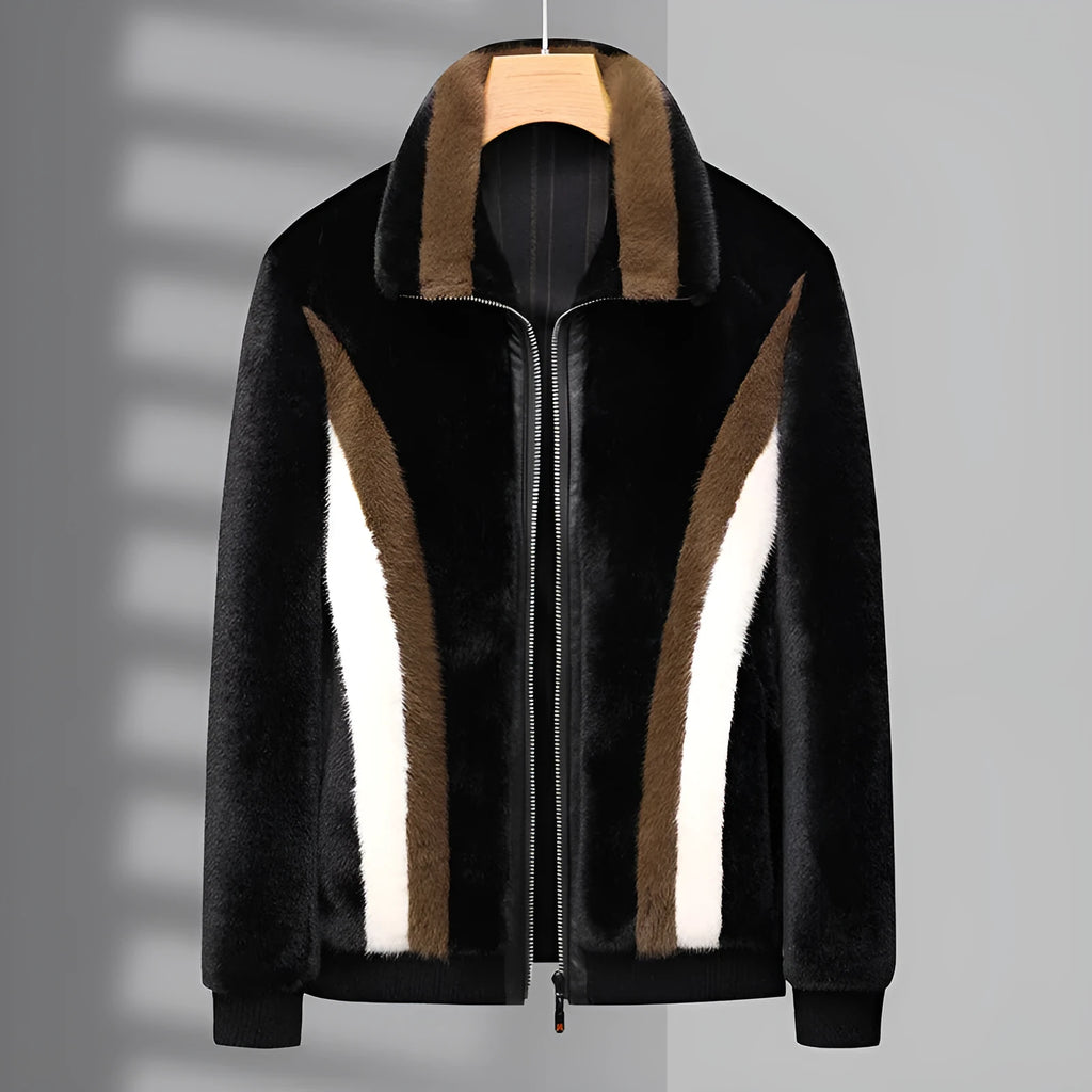 Winter men's artificial fur jacket coat in black city style, 50cm length, sizes M to 4XL