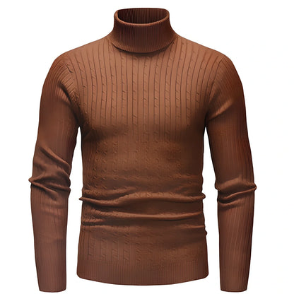 Slim-fit men's knitted turtleneck sweater in navy blue, high collar, long sleeves 58 cm, bust 104 cm for XL size