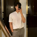 Men's black short-sleeved slim-fit knitted shirt with ice silk polyvinyl alcohol fabric
