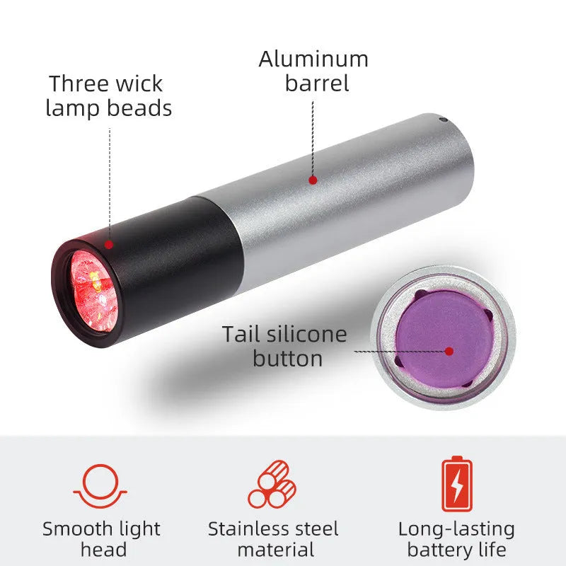 Infrared flashlight with 3-core red light and triangular bracket for physiotherapy