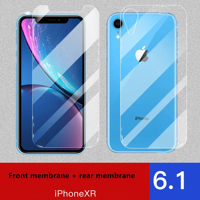 iPhone tempered glass screen protector and rear camera protector film set for 11, X, and XS models.