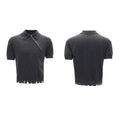 Men's slim-fit knitted polo shirt with oblique zipper lapel collar in solid colour