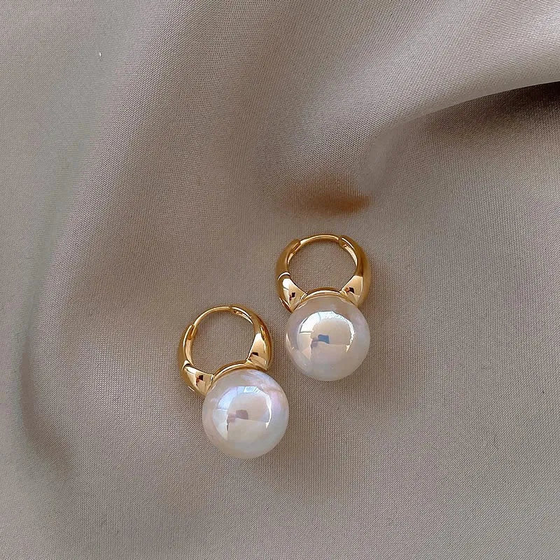 Mermaid pearl earrings for women, 14K gold plated copper U-shaped drop earrings with white pearl accent