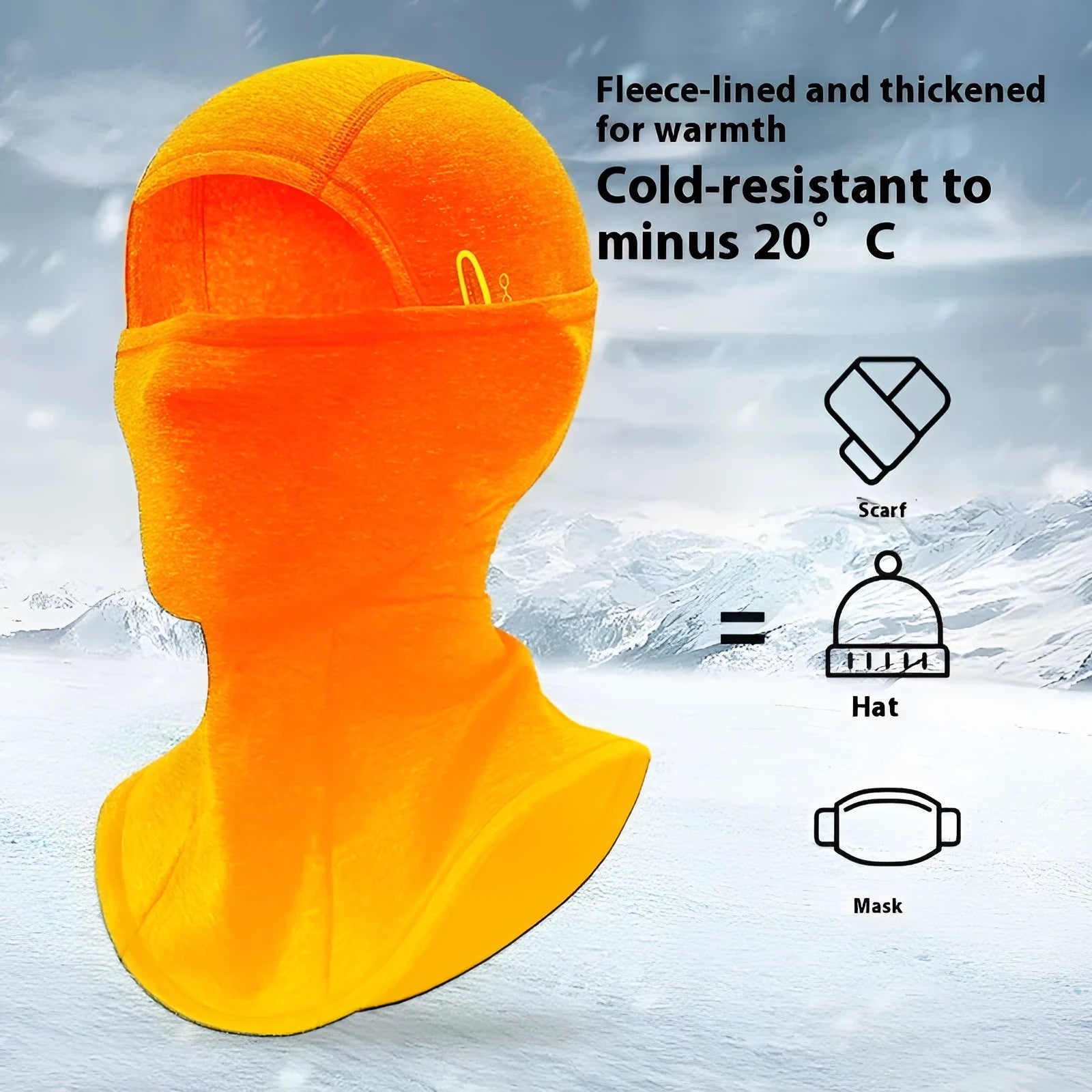 Winter wind-proof cold protection thermal headgear mask in black for outdoor cycling and riding