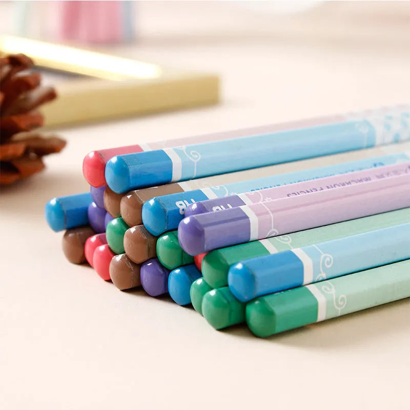 Basswood hexagonal thermal transfer pencil showing six-angle shape and wood grain texture