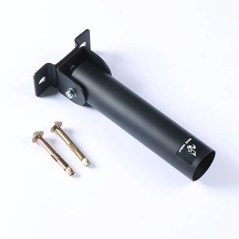 Steel wall-mounted barbell barrel rack with 25 vertical tube slots