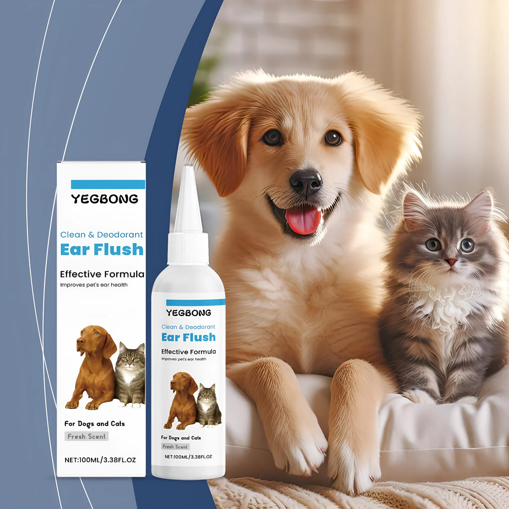100ml bottle of dog and cat ear cleaner for gentle earwax removal.