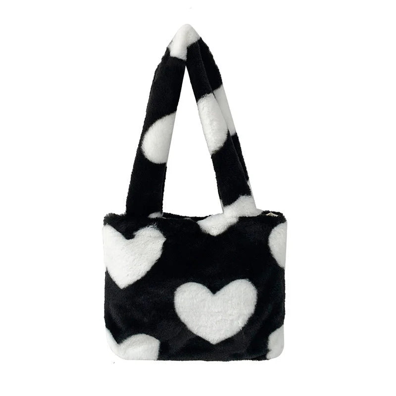 Women's plush furry fluffy heart underarm bag in various colors