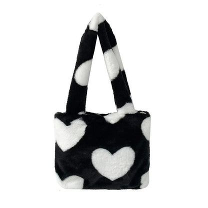 Women's plush furry fluffy heart underarm bag in various colors