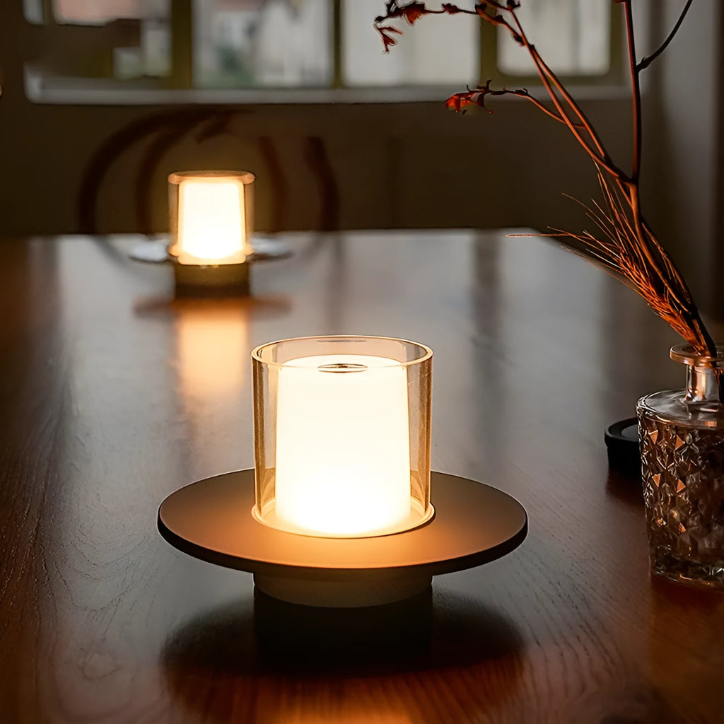 Bar table lamp candle light gold finish with warm glow on a table