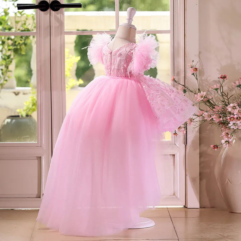 Pink polyester princess pettiskirt dress for girls, full tutu skirt, suitable for heights 80-150cm