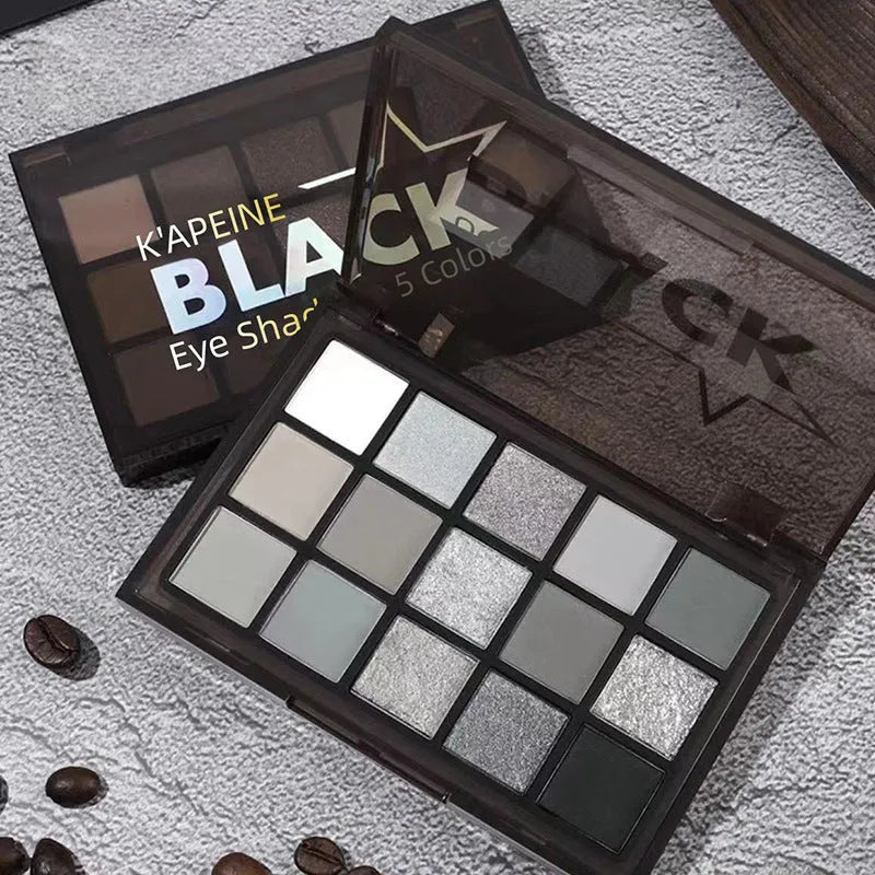 15-colour earth tone eye shadow palette with brown and blue shades for smoky European makeup looks
