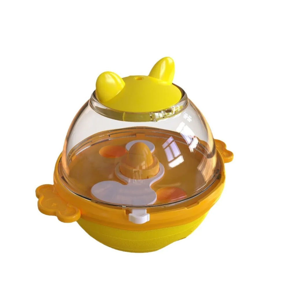 Lake blue TPR slow feeder dog toy, a tumbler-shaped puzzle feeder on a white background