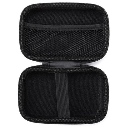 Black composite material storage box measuring 13.5x9x5cm for earphone and cable organisation