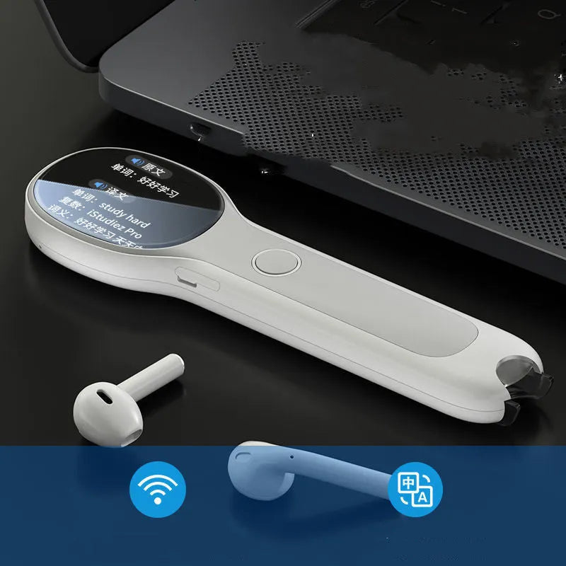 White universal reading pen with USB charging cable for English learning and machine translation