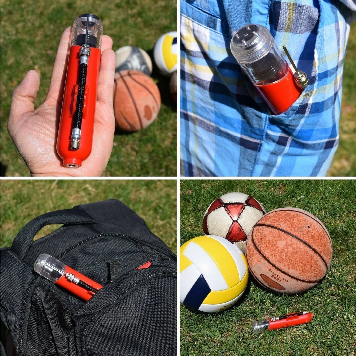Multifunctional portable air pump for basketball, football, and volleyball in various colours