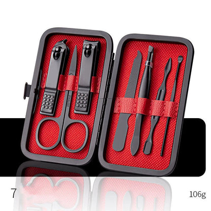 Professional Nail Care Set with stainless steel tools in a leather case
