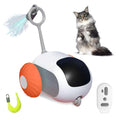 Smart electronic cat toy car with feather attachment on hard floor