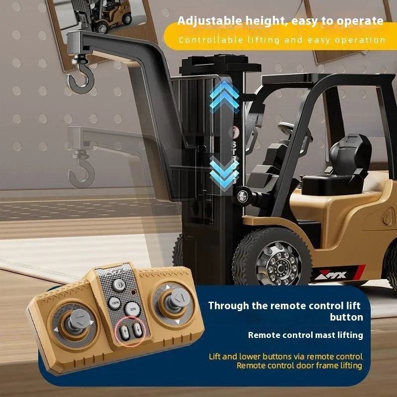 Mini alloy remote control forklift truck with Bluetooth remote and cargo accessories