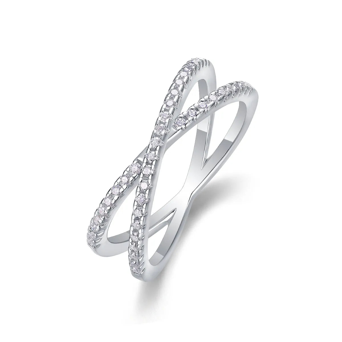 Love Interwoven moissanite wedding ring set in gold finish, S925 silver platinum plated, on white background with gift box.