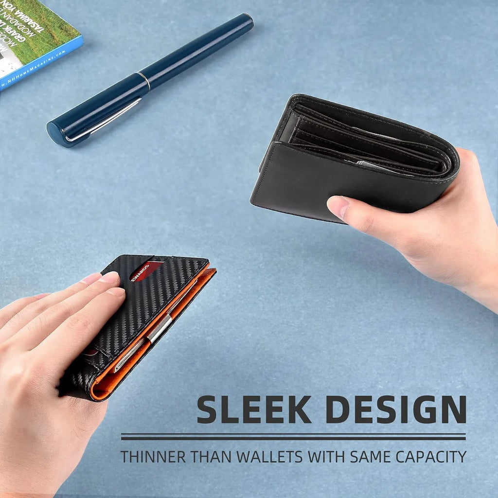 PU leather anti-theft wallet card holder with weaving pattern in carbon fibre black colour