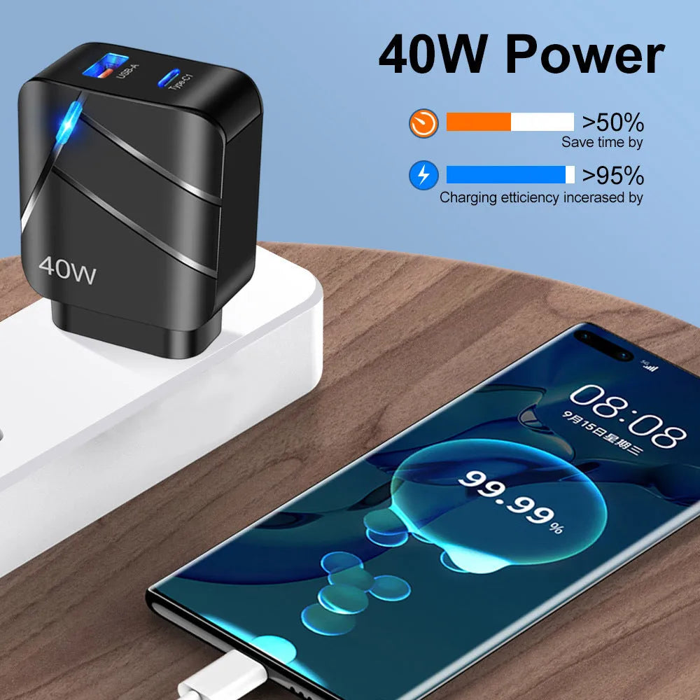 40W PD QC30 fast charger white EU plug with USB port