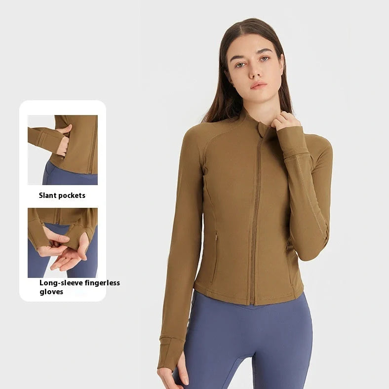 Slim-fit long sleeve yoga cardigan with spandex lining in five colours