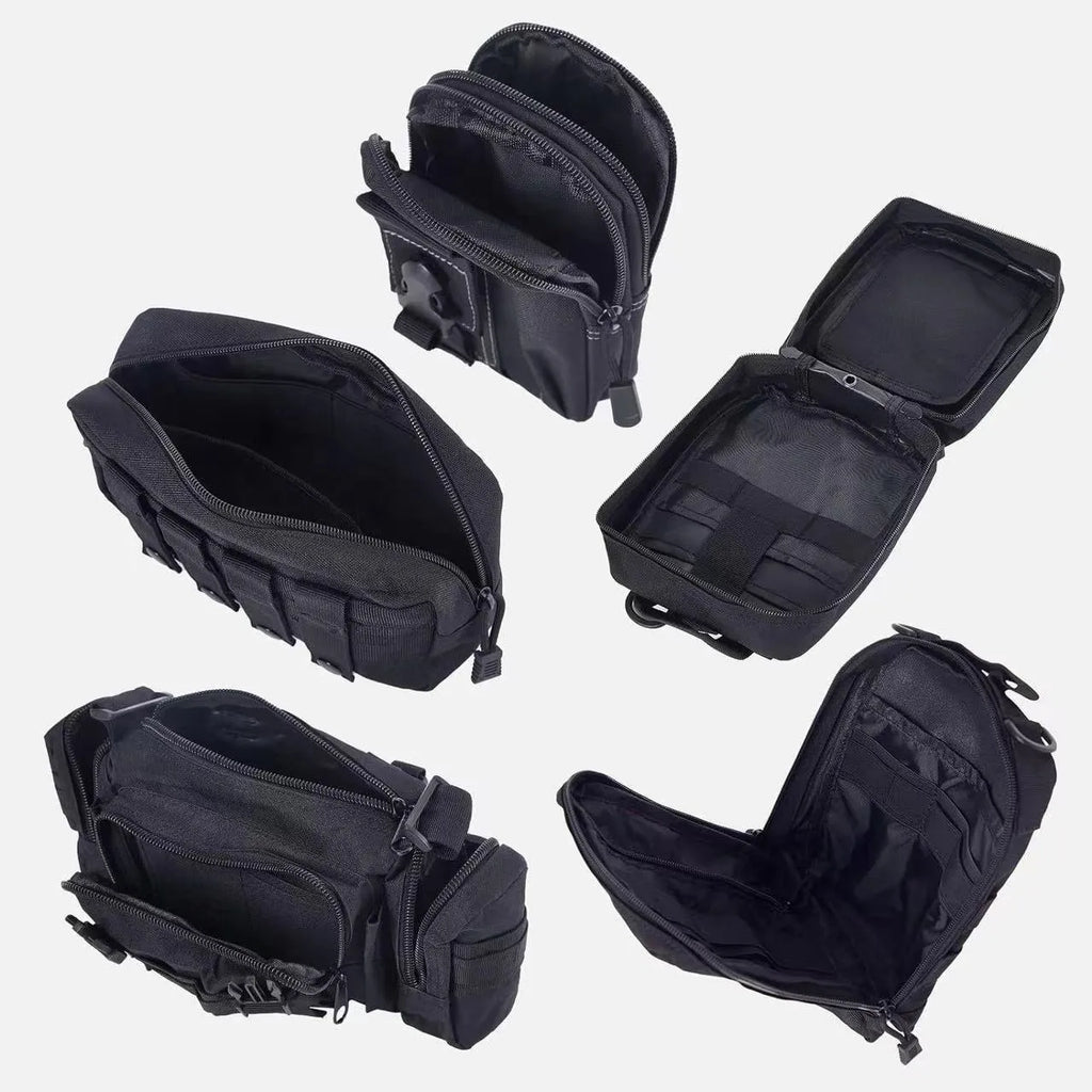 Car rear storage bag six-piece set in black fabric with handles