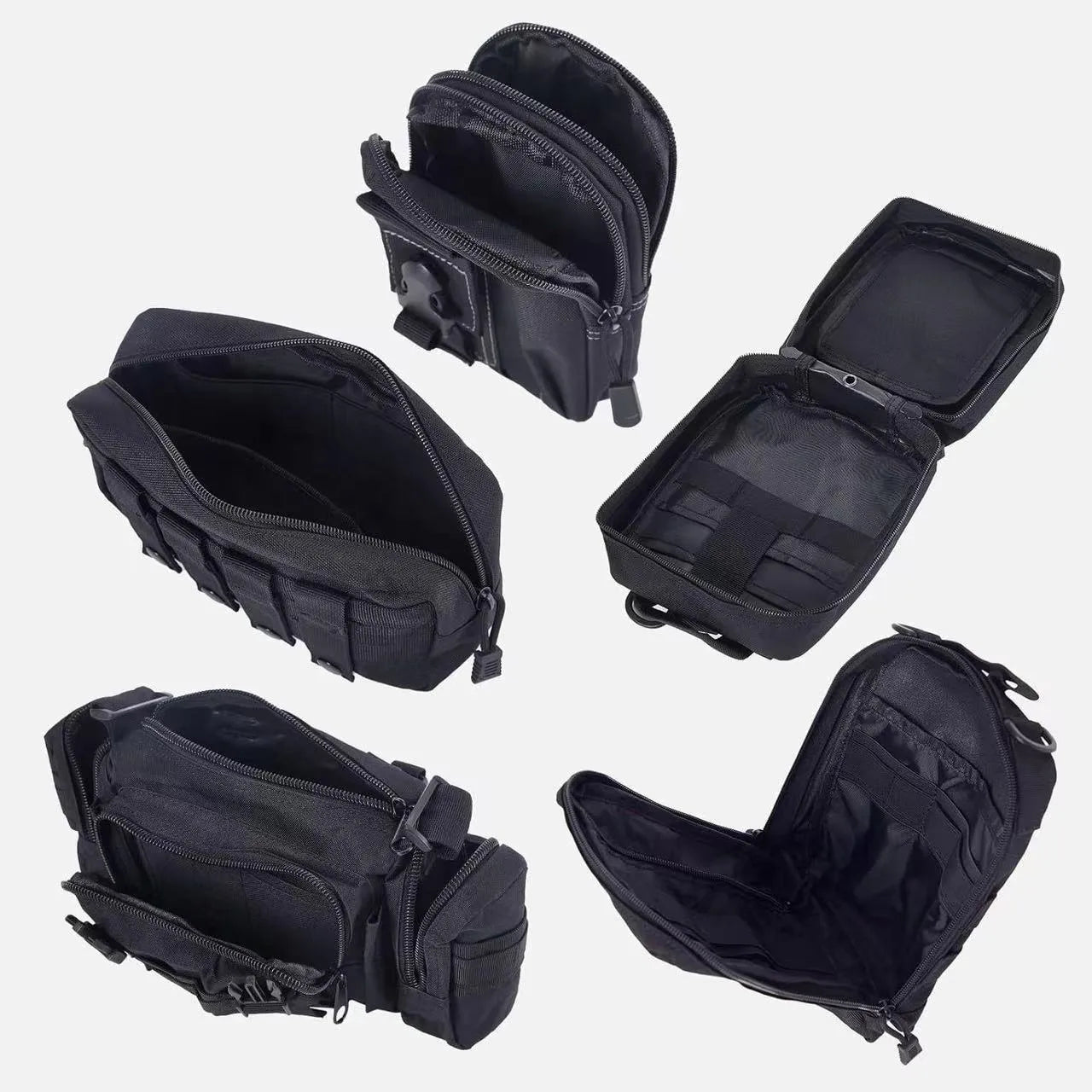 Car rear storage bag six-piece set in black fabric with handles