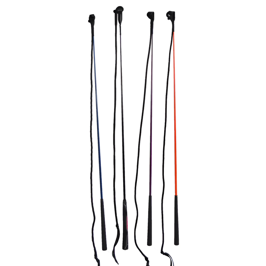 Advanced equestrian training whip showing approximately 120cm length with leather popper tip