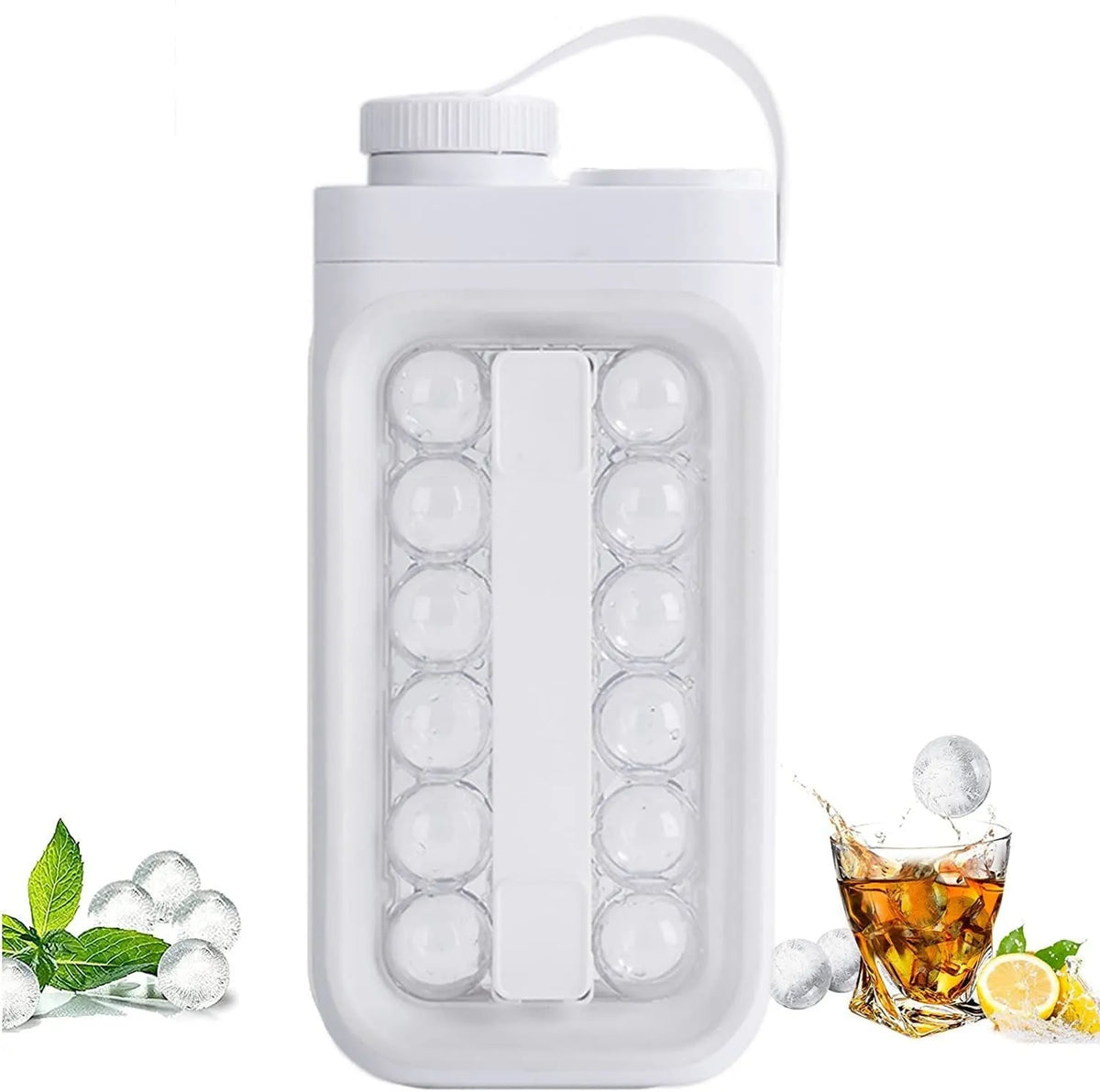 Light blue and white portable ice ball kettle with 17 spherical moulds and bottle function