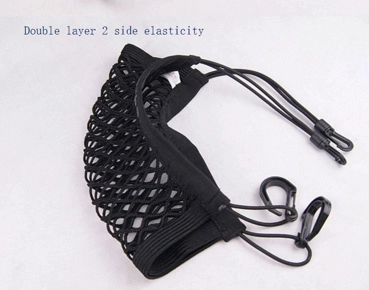 Elastic car pet safety net for dogs, black nylon mesh with strong hooks