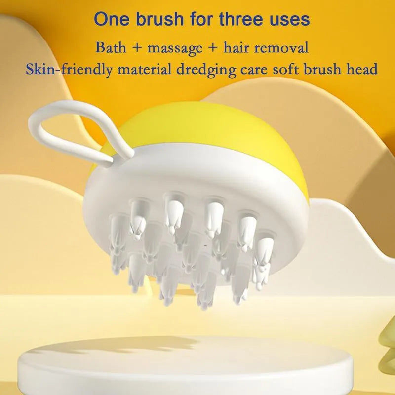Handheld silicone dog shampoo brush with massage points in blue colour